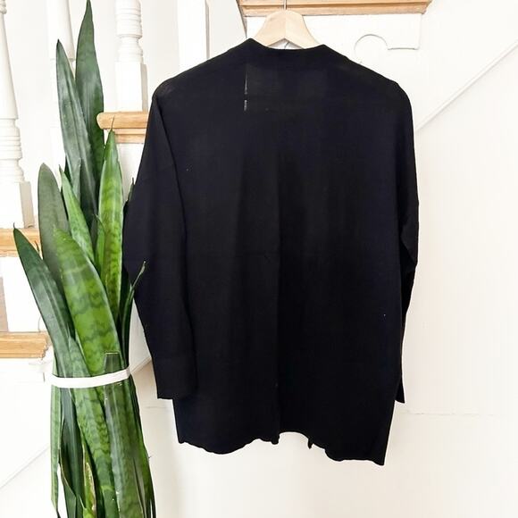 Ann Taylor Factory Black Long Sleeve Open Front Ribbed Knit Cardigan Size PM - Picture 5 of 7